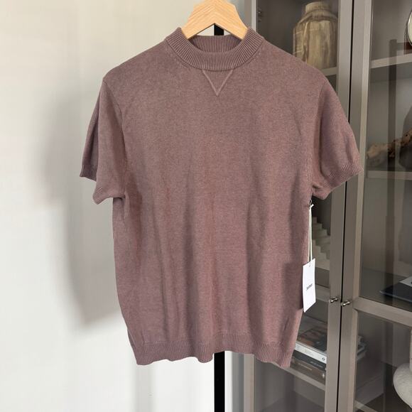 3sixteen Pima Cotton Linen Short Sleeve Mauve T-Shirt M NEW Knit V Crewneck Tee - Picture 1 of 6
